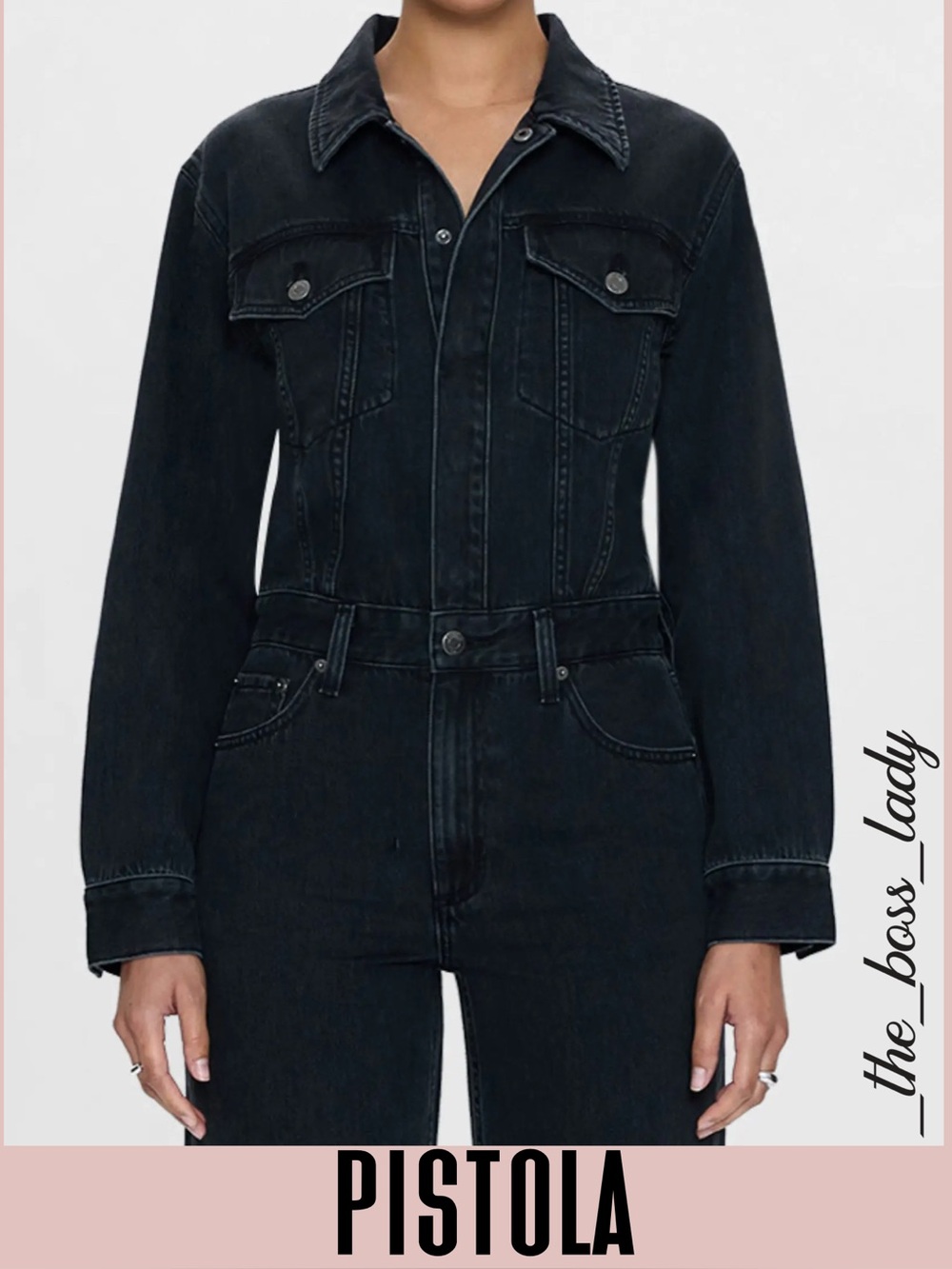 Pistola denim jumpsuit one piece wide leg black XS